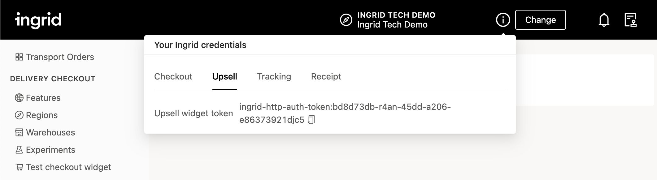 Ingrid Upsell widget token