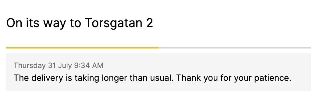 Estimated delivery time exceeded alert