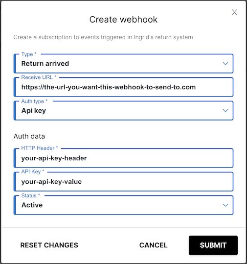 Ingrid return subscription example setup